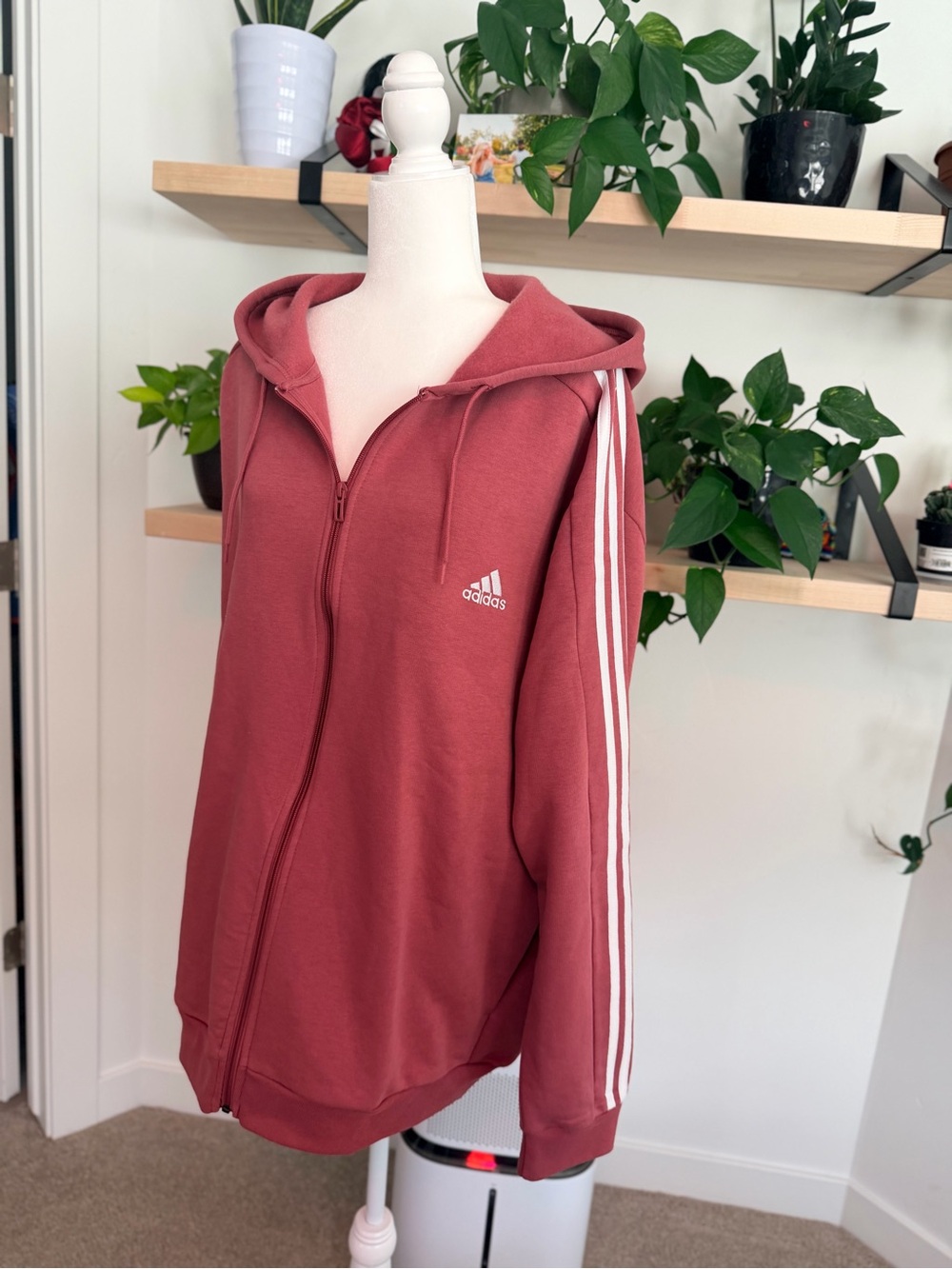 Adidas Mauve Zip Hoodie Jacket with Signature 3-Stripes